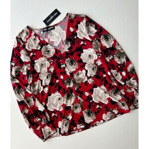 Karl Lagerfeld NWT Red Blouse w/ Roses